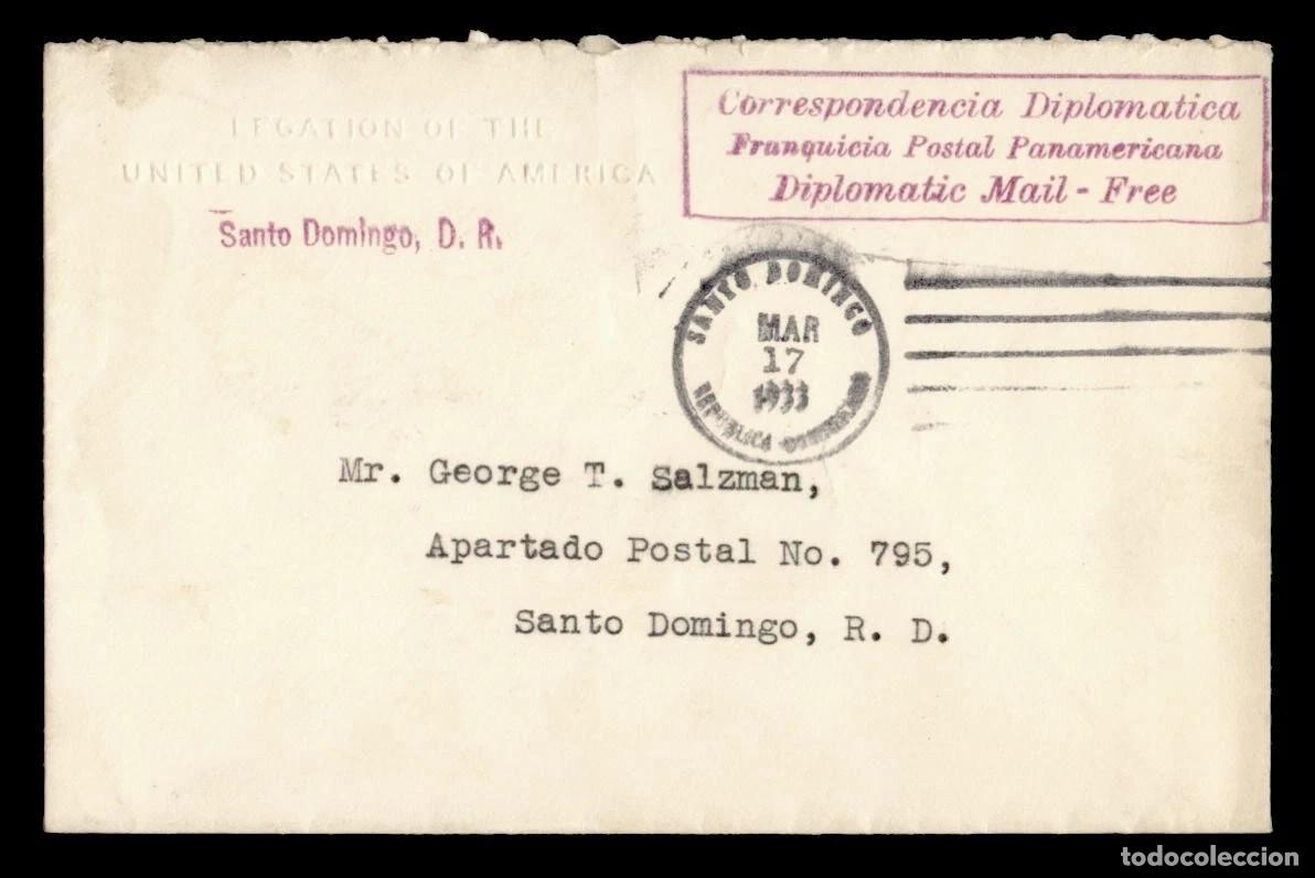 Sellos: REPUBLICA DOMINICANA CC 1933 EMBAJADA USA FRANQUICIA POSTAL PANAMERICANA