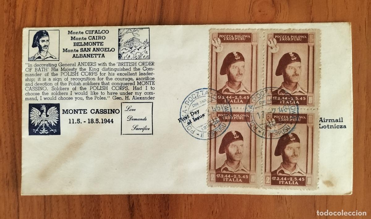 Sellos: 1946 SOBRE DEL PRIMER D&Iacute;A CON BLOQUE DE 4 SELLOS DEL 2⁰ CUERPO POLACO - 2 KORPUSU. (ANDERS).