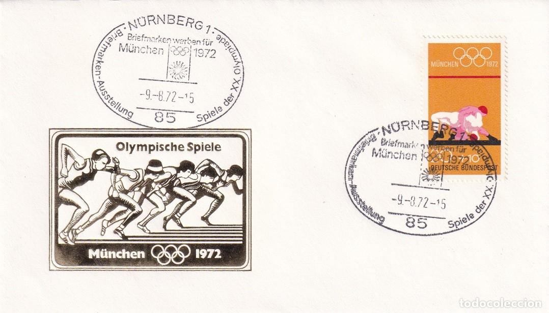 Sellos: Sobre Alemania 1972 RFA - Juegos Ol&iacute;mpicos de M&uacute;nich 1972 - Matasellos especiales Nuremberg