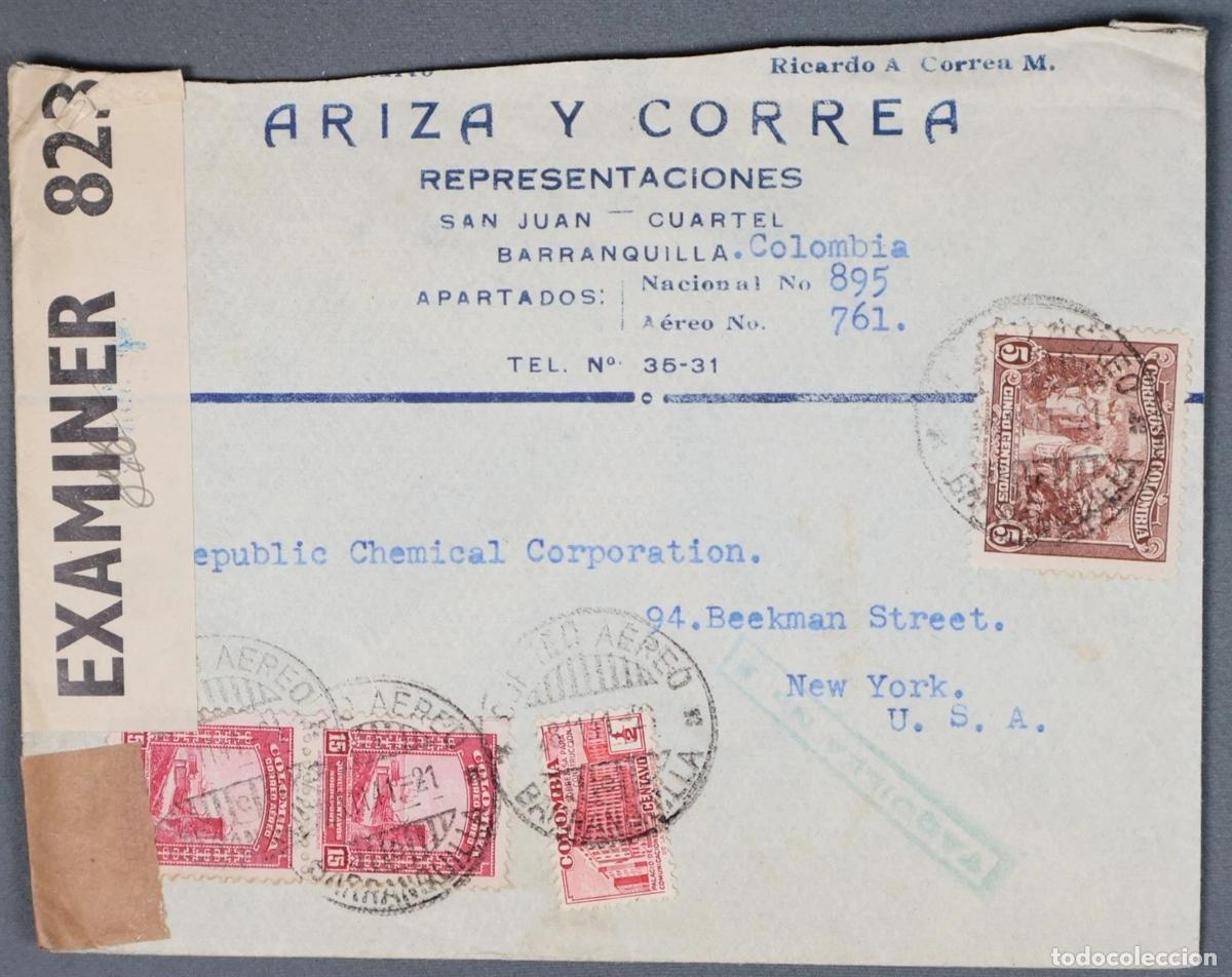 Sellos: COLOMBIA BARRANQUILLA A USA 1941 CON CENSURA BRITANICA