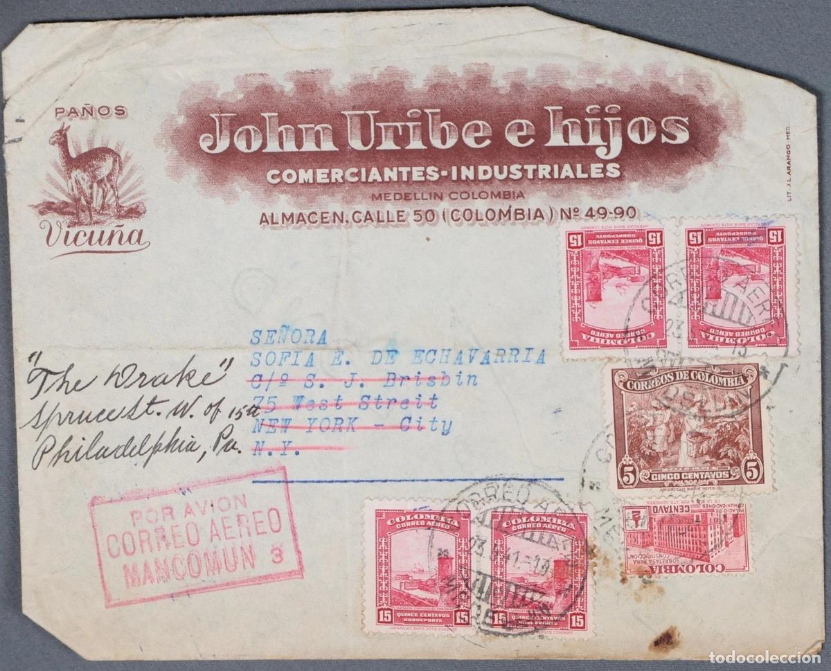 Sellos: COLOMBIA MEDELLIN A USA AEREA 1941 REEXPEDIDA