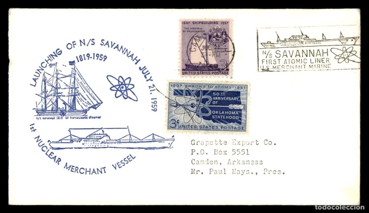 Sellos: ESTADOS UNIDOS USA CC DESDE EL BUQUE NUCLEAR CIVIL MS SAVANNAH SHIP