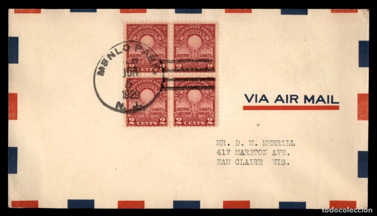 Sellos: ESTADOS UNIDOS USA MENLO PARK EDISON BOMBILLA LIGHY BULB ELECTRICIDAD 1929