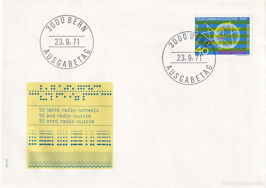 Sellos: FDC PTT Suiza 1971 - Telecomunicaciones - 50 Aniversario de Radio Suiza - Helvetia - 50 Jahre radio