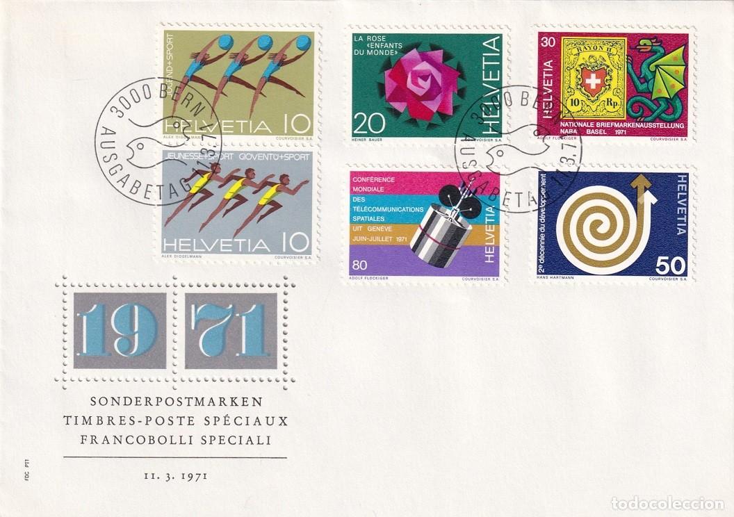 Sellos: FDC PTT Suiza 1971 - Juventud y deporte - Ayuda a la infancia Ni&ntilde;os del mundo - NABA - Desarrollo ..