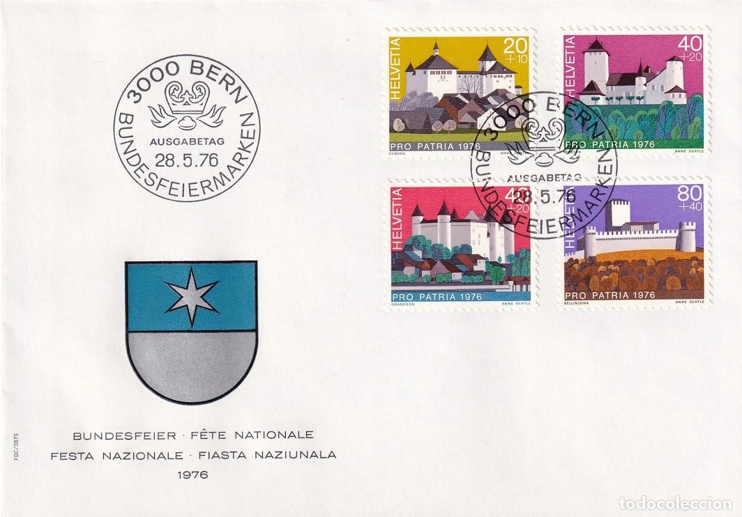Sellos: FDC PTT Suiza 1976 - Pro patria - Castillos - Kyburg - Grandson - Murten - Montebello