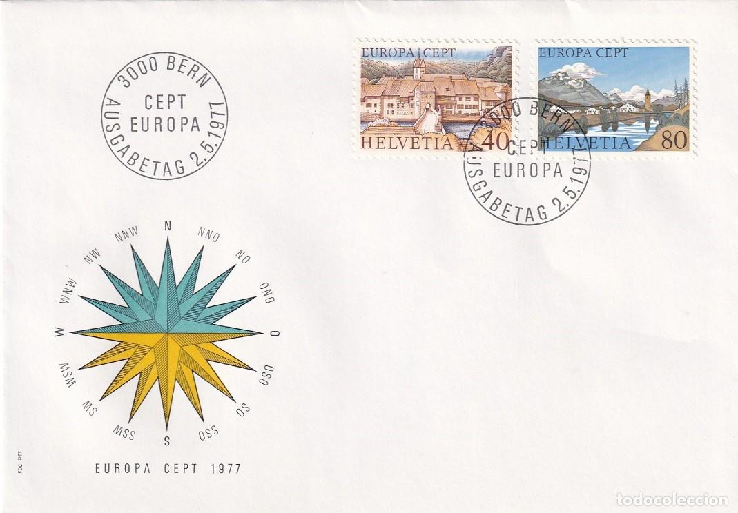 Sellos: FDC PTT Suiza 1977 - Emisi&oacute;n Europa CEPT Paisajes - Sainte Ursanne - Sils Baselgia