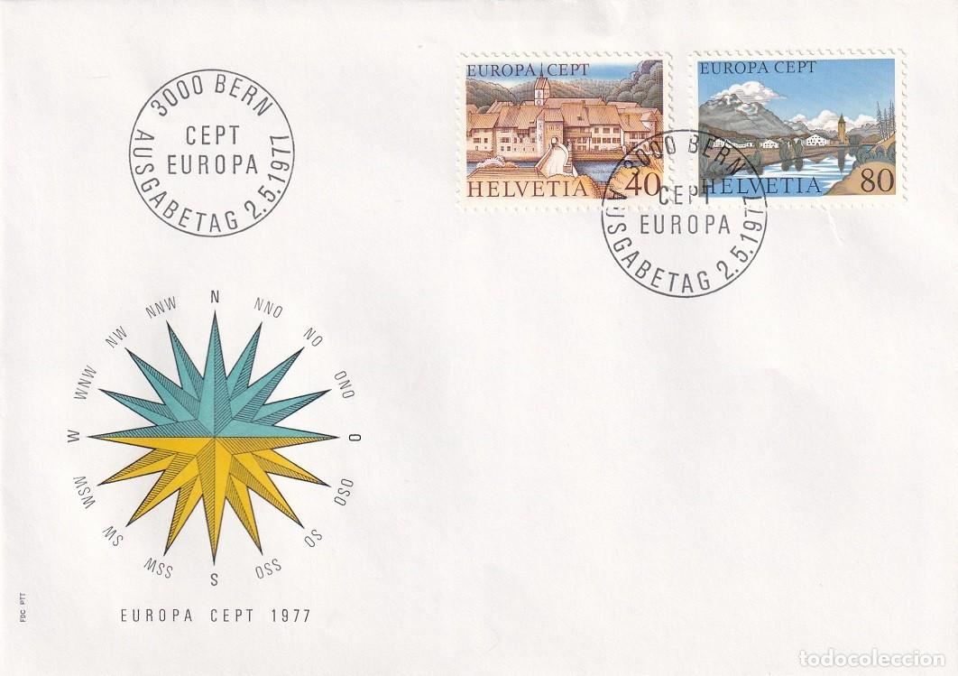 Sellos: FDC PTT Suiza 1977 - Emisi&oacute;n Europa CEPT Paisajes - Sainte Ursanne - Sils Baselgia