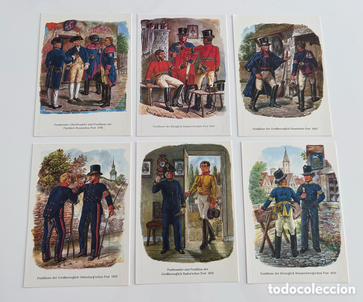 Sellos: LOTE 6 POSTALES. UNIFORMES. POSTILLONES SERVICIO POSTAL. ALEMANIA