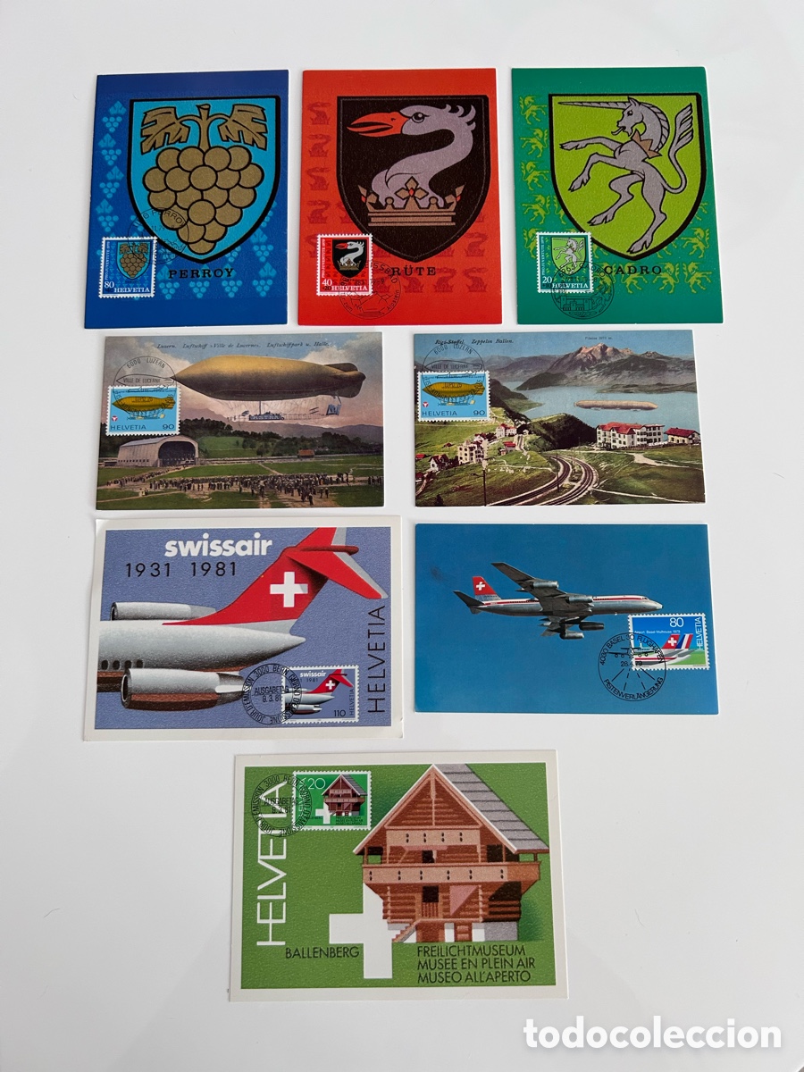 Sellos: LOTE 8 POSTALES SUIZAS CON SELLO. SUIZA. LUPO 74. SWISSAIR. BALLENBERG