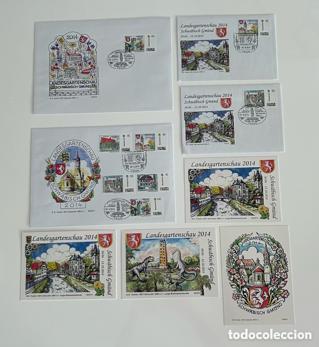 Sellos: 4 SOBRES CON SELLO Y 4 POSTALES CON SELLO. CONMEMORACI&Oacute;N EXPOSICI&Oacute;N DE JARDINER&Iacute;A. ALEMANIA, 2014