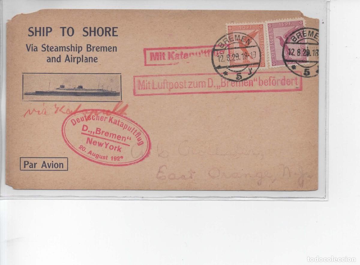 Sellos: ALEMANIA 1929 BREMEN CORREO CATAPULTADO SHIP TO SHORE VAPOR BREMEN KATAPULTFLUG