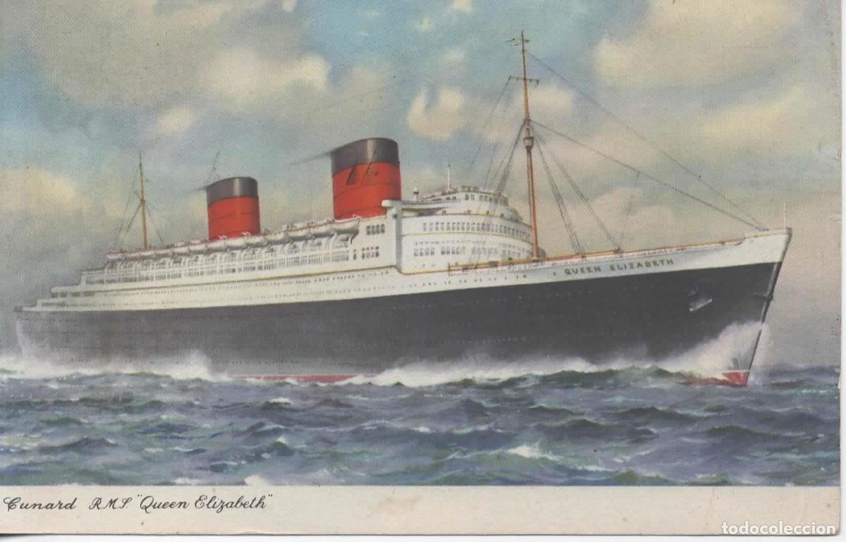 Sellos: POSTAL RMS QUEEN ELIZABETH MAT SOUTHAMPTON PAQUEBOT 1953