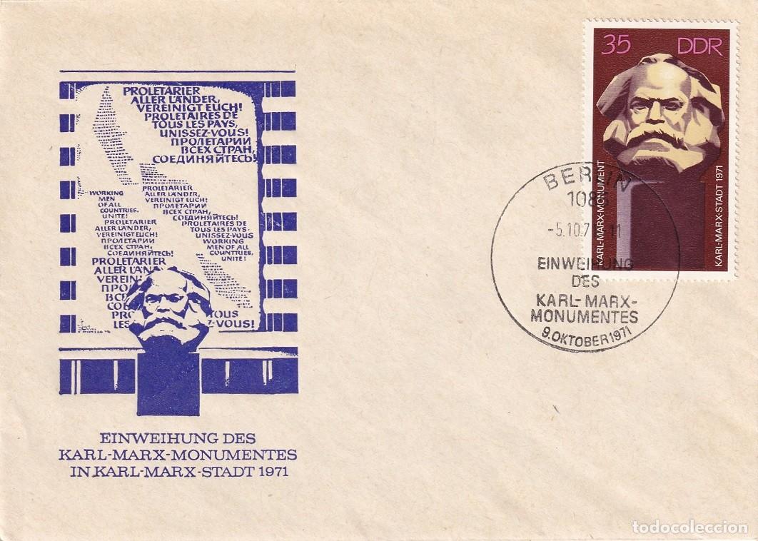 Sellos: Sobre Alemania Berl&iacute;n 1971 RDA DDR - Inauguraci&oacute;n del monumento a Karl Marx - Karl Marx Stadt