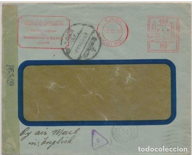 Sellos: EGIPTO CAIRO FRANQUEO MECANICO 1944 DROGUERIES DE EGIPTE CON CENSURA