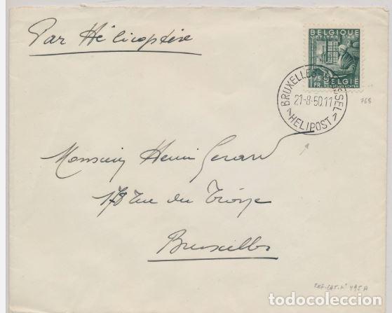 Sellos: BELGICA BRUXELLES 1950 MAT HELIPOST CORREO POR HELICOPTERO