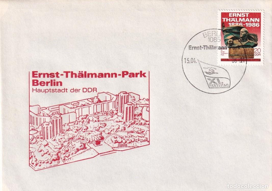 Sellos: Sobre DDR Berl&iacute;n 1986 - Inauguraci&oacute;n del complejo urban&iacute;stico y residencial Ernst-Th&auml;lmann-Park en..