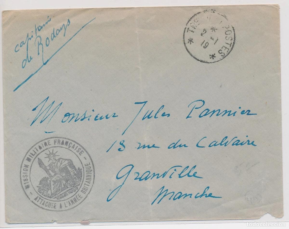 Sellos: FRANCIA CORREO MILITAR 1919 ATTACHE A L&acute;ARMEE BRITANNIQUE MISSION MILITAIRE FRAN&Ccedil;AISE