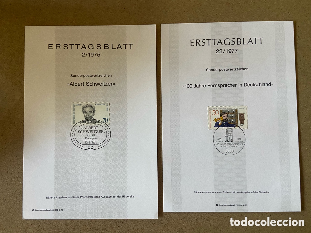 Sellos: TARJETAS RECUERDO ALEMANIA. TELEFONO Y ALBERT SCHWEITZER. MATASELLOS ESPECIALES 1975 Y 1977