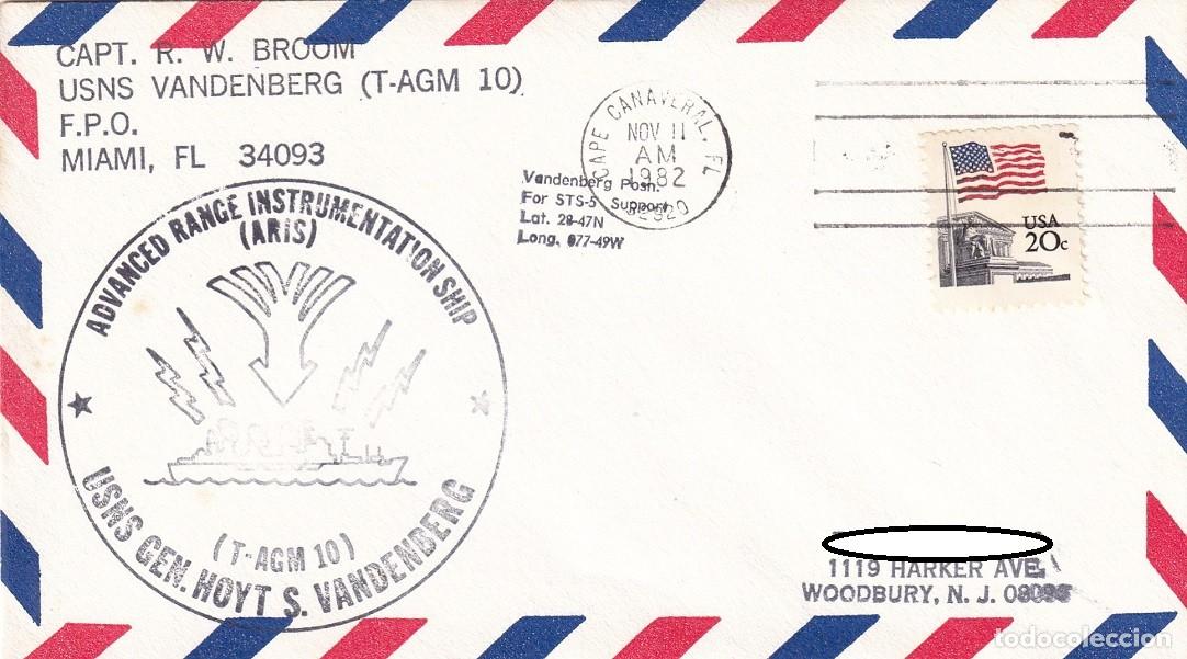 Sellos: Sobre a&eacute;reo USA 1982 - Vandenberg Cabo Ca&ntilde;averal FPO - Buque de Instrumentaci&oacute;n de Alcance Avanzado