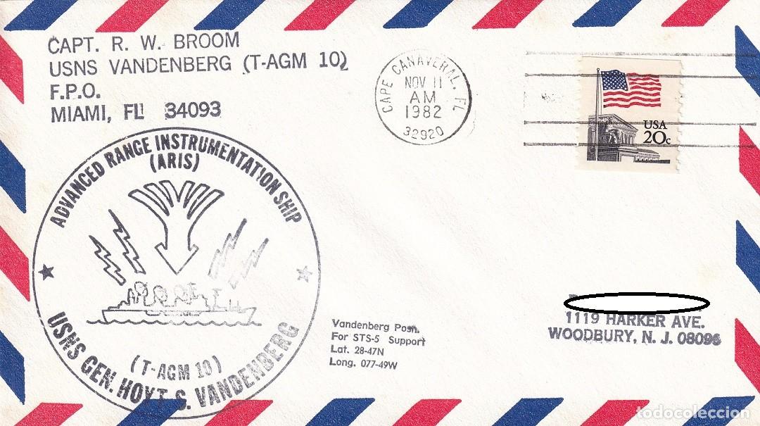 Sellos: Sobre a&eacute;reo USA 1982 - Vandenberg Cabo Ca&ntilde;averal FPO - Buque de Instrumentaci&oacute;n de Alcance Avanzado