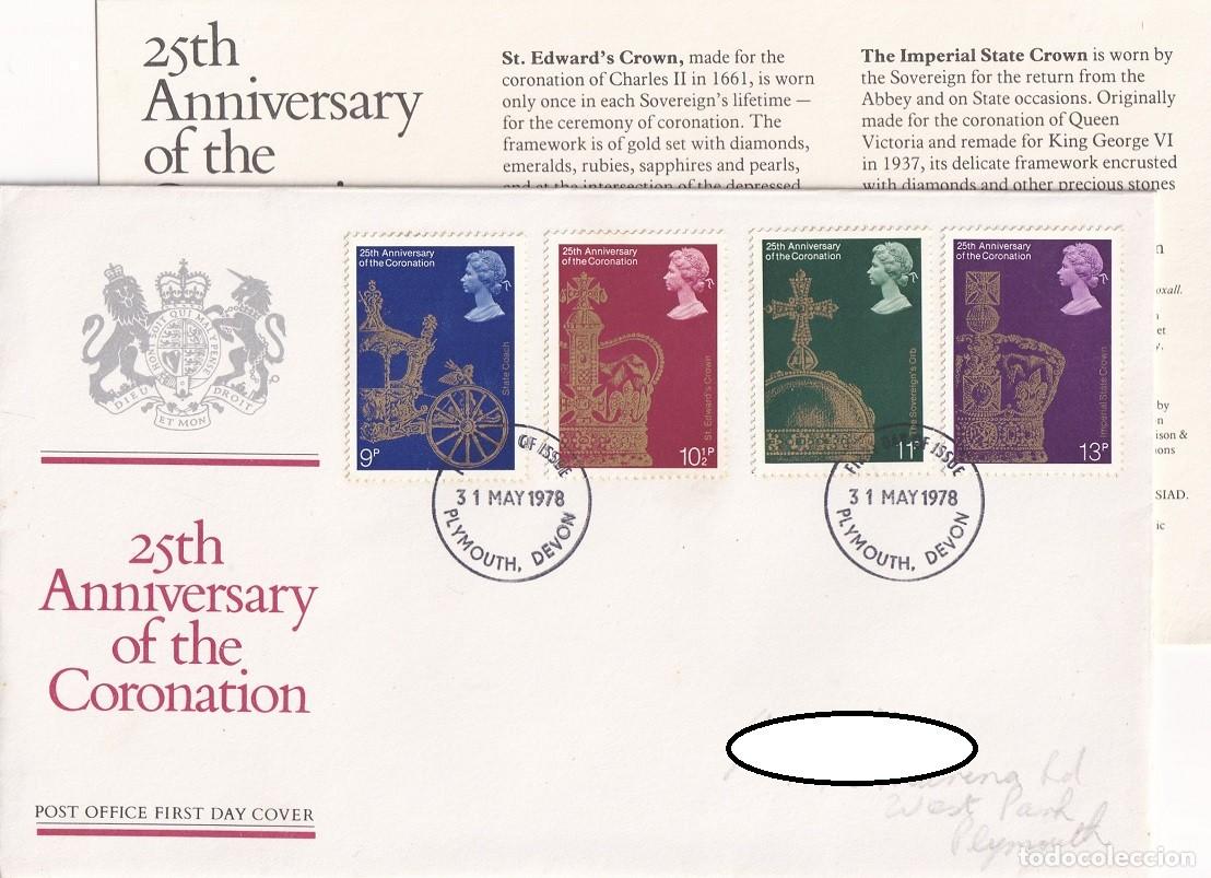 Sellos: FDC Gran Breta&ntilde;a 1978 - XXV Aniversario Coronaci&oacute;n de Isabel II - 25th Anniversary of the Coronation