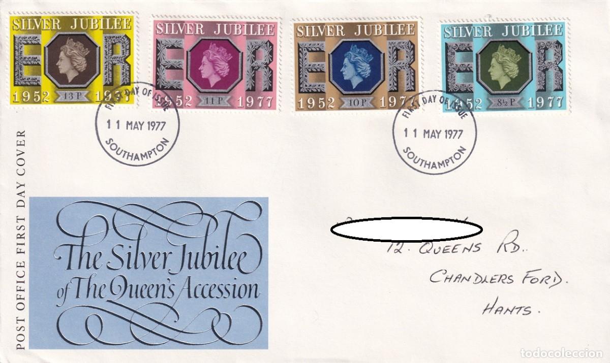 Sellos: FDC Gran Breta&ntilde;a 1977 - XXV Aniversario Coronaci&oacute;n de Isabel II Reinado - The Silver Jubilee of The