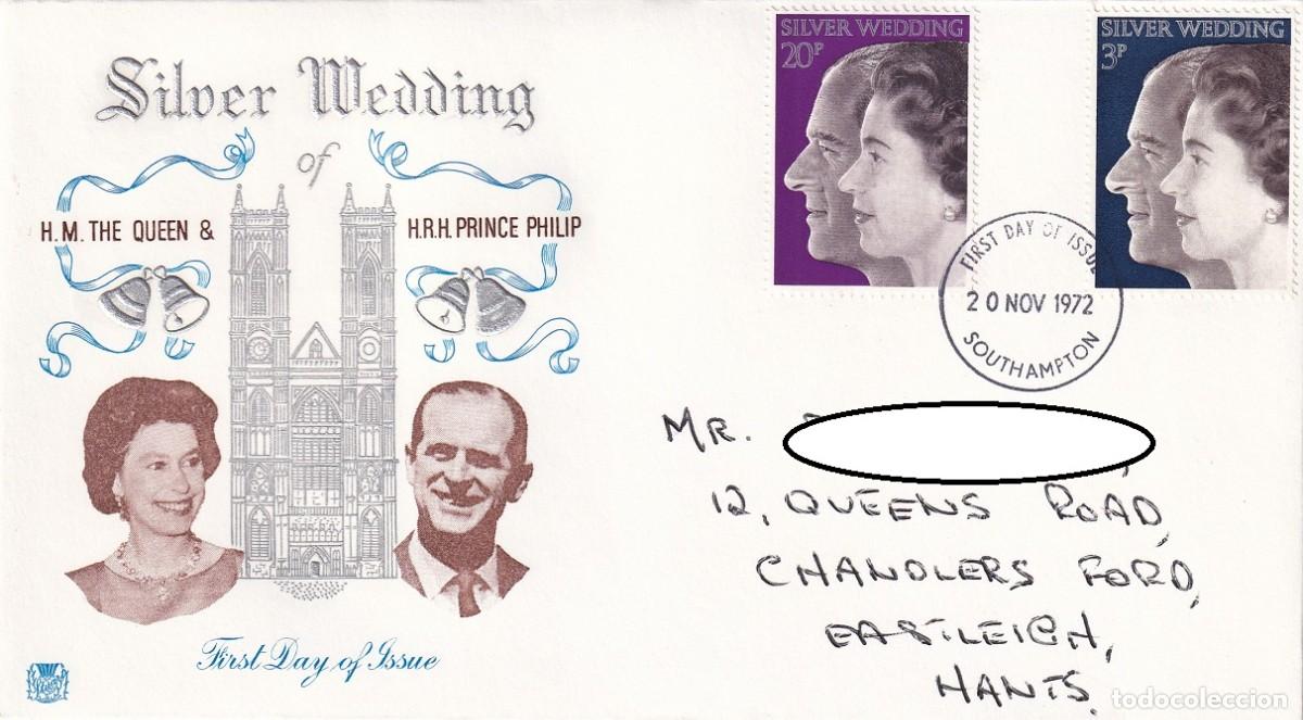 Sellos: FDC Gran Breta&ntilde;a 1972 - Bodas de plata de la reina Isabell II y del pr&iacute;ncipe Felipe - Silver Wedding