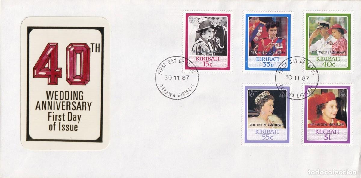Sellos: FDC Kiribati 1987 - 40 Aniversario de la boda de Isabel II con el pr&iacute;ncipe Felipe - 40th Wedding a..