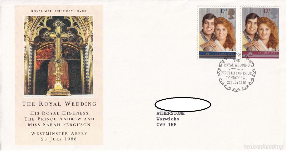 Sellos: FDC Sobre + Tarjeta Gran Breta&ntilde;a 1986 - Boda real - Boda del pr&iacute;ncipe Andr&eacute;s con Sarah Ferguson