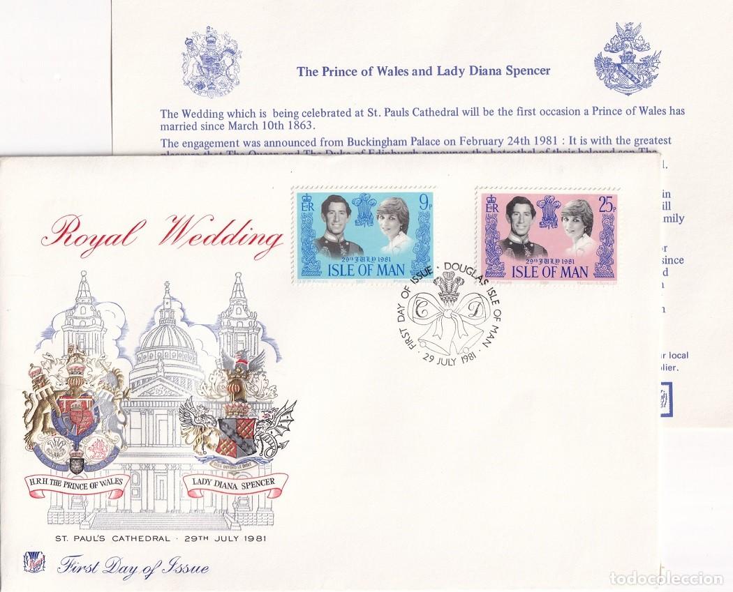 Sellos: FDC Sobre + Tarjeta Isla de Man 1981 - Boda pr&iacute;ncipe Carlos con Lady Diana Spencer - Royal Wedding