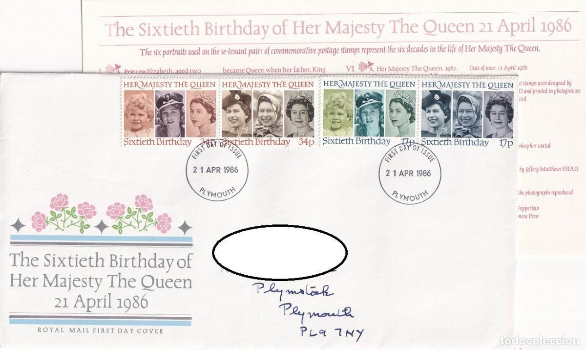 Sellos: FDC Sobre + Tarjeta Gran Breta&ntilde;a 1946 - 60 Aniversario de la Reina Isabel II - The Sixtieth Birthday