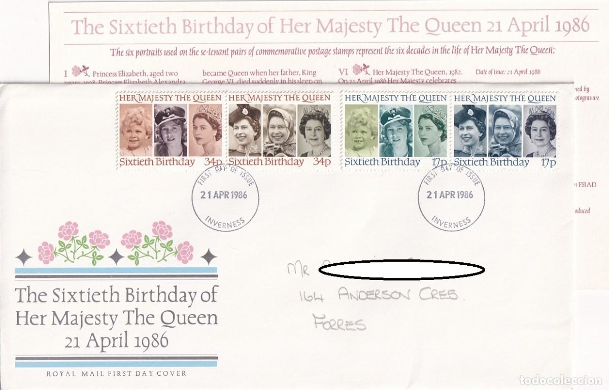 Sellos: FDC Sobre + Tarjeta Gran Breta&ntilde;a 1946 - 60 Aniversario de la Reina Isabel II - The Sixtieth Birthday