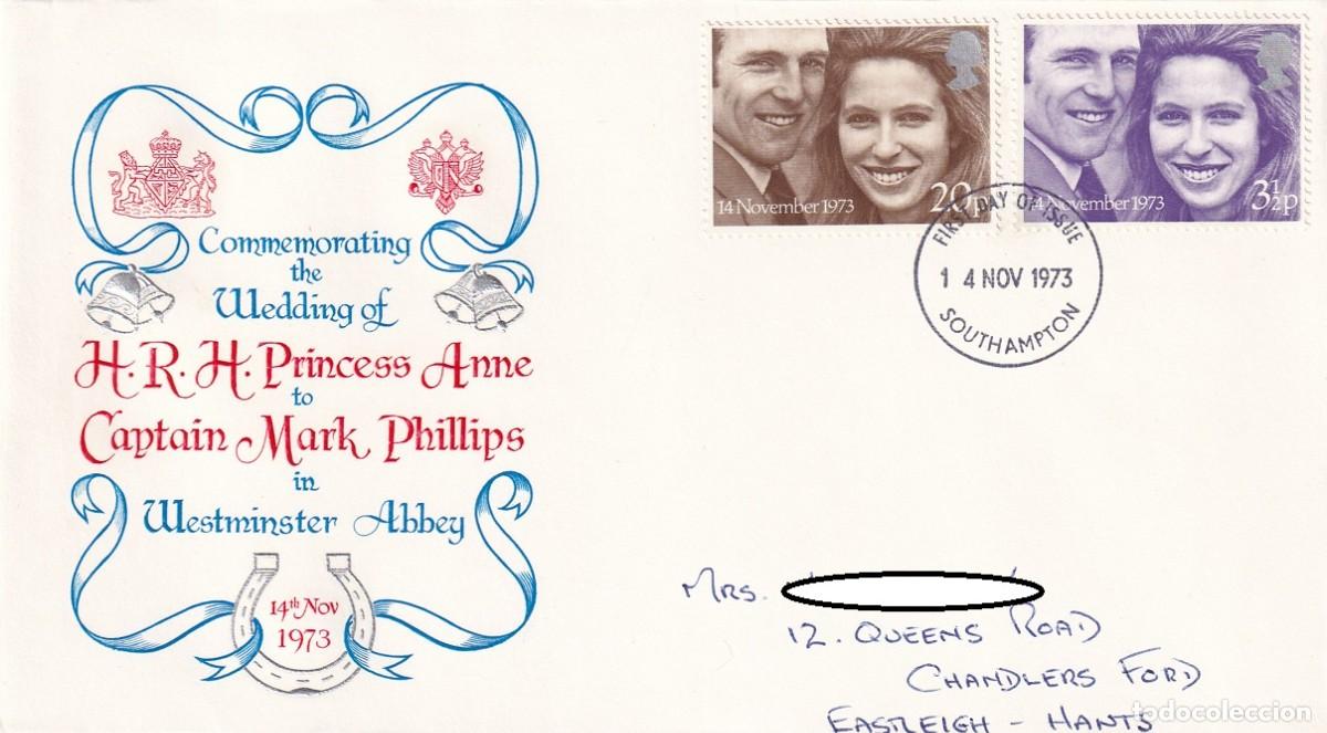 Sellos: FDC Gran Breta&ntilde;a 1973 - Boda de la princesa Ana con el capit&aacute;n Mark Philips - Wedding of H.R.H. Prin