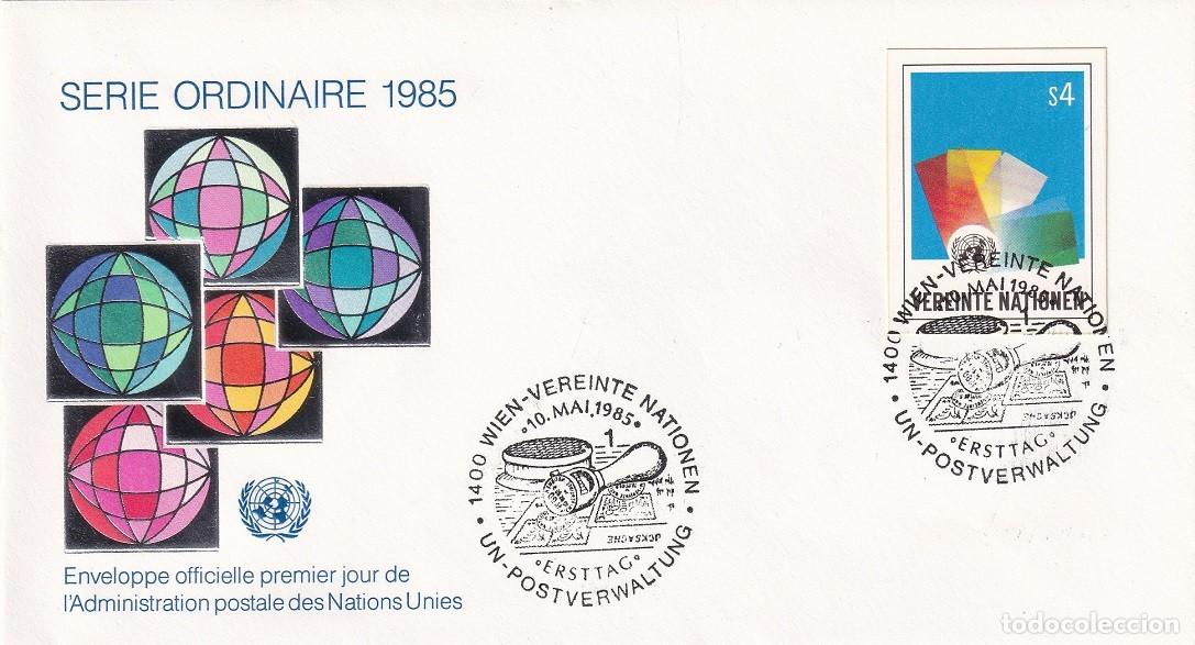 Sellos: FDC Naciones Unidas Viena 1985 - Serie com&uacute;n - Serie ordinaire - Matasellos especiales