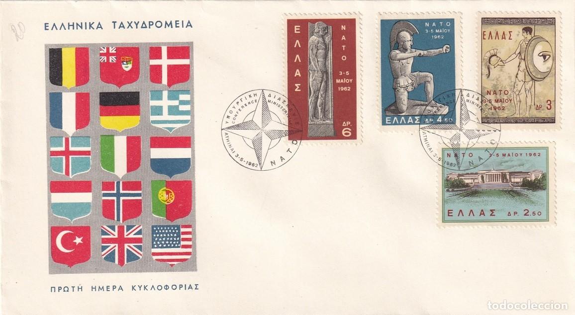Sellos: Sobre Grecia 1962 - Cumbre de la OTAN Atenas - Sellos: tumba de soldado - Arquero - Guerrero - Edi..