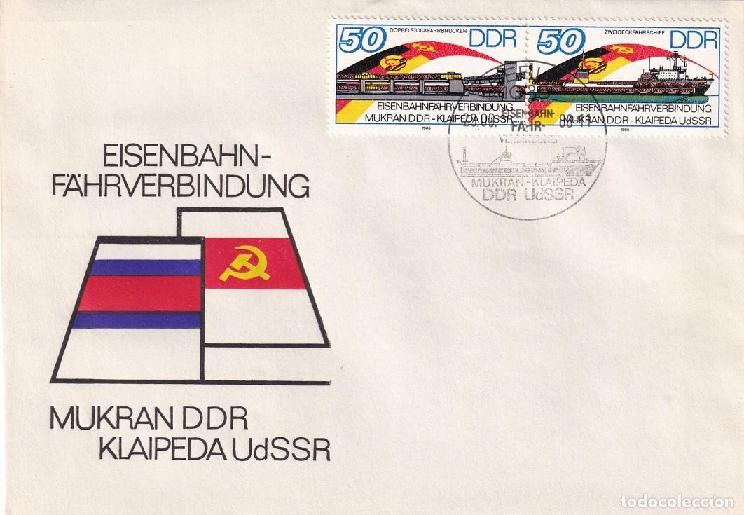 Sellos: Sobre Alemania RDA DDR 1986 Berl&iacute;n - Inauguraci&oacute;n de la l&iacute;nea regular transbordadores ferroviarios