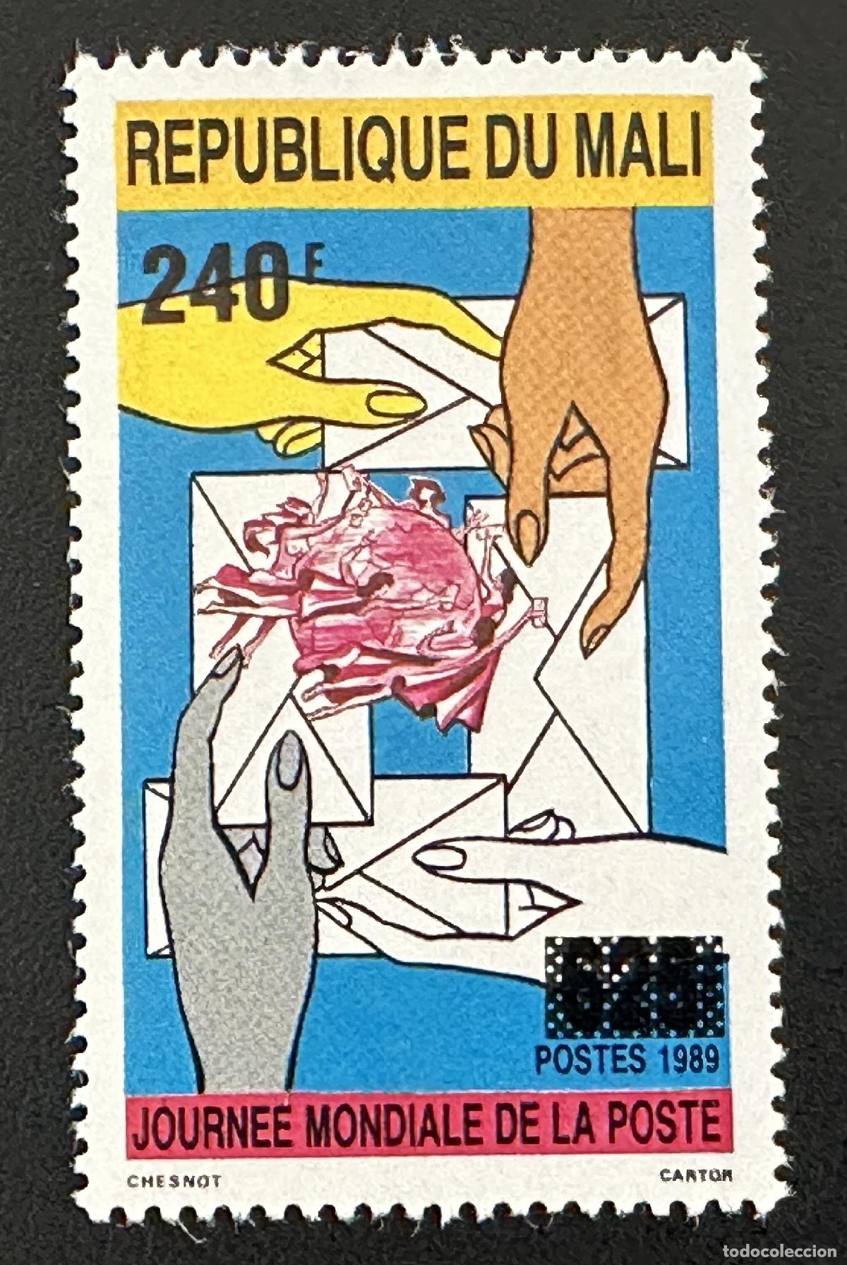 Sellos: Mali 1992 Mi. 1160 sobrecargado D&iacute;a Mundial del Correo manos cartas