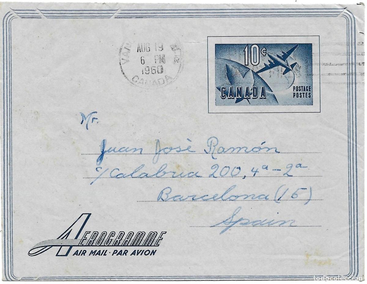 Sellos: AEROGRAMA DE CANADA 1960 CIRCULADO
