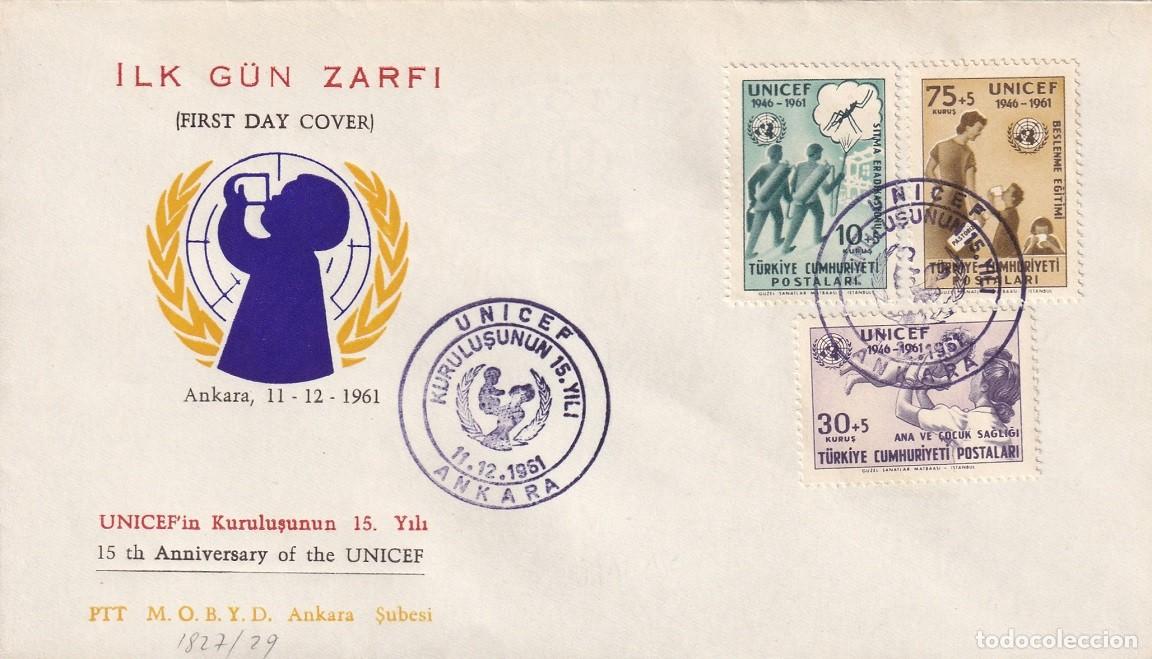 Sellos: FDC Turqu&iacute;a 1961 - XV Aniversario de la UNICEF - Ilk G&uuml;n Zarfi - UNICEF in Kurulusunun - 15th Ann..