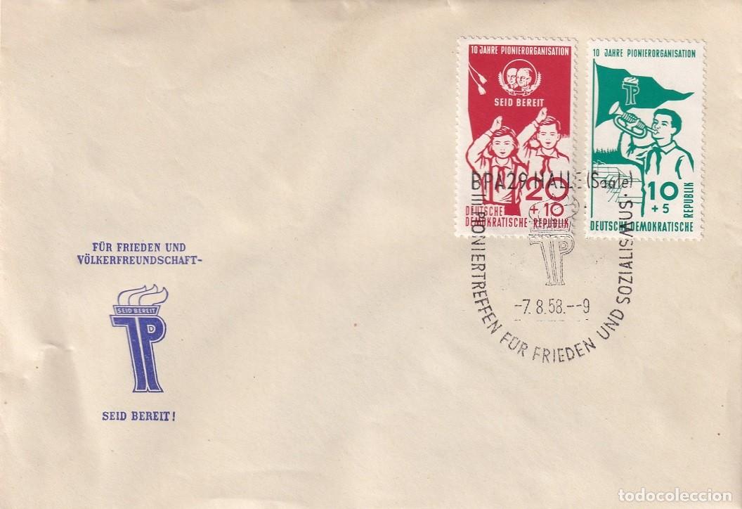 Sellos: Sobre Alemania RDA DDR 1958 - III Encuentro de Pioneros por la Paz y el Socialismo - Pioneros 10 An
