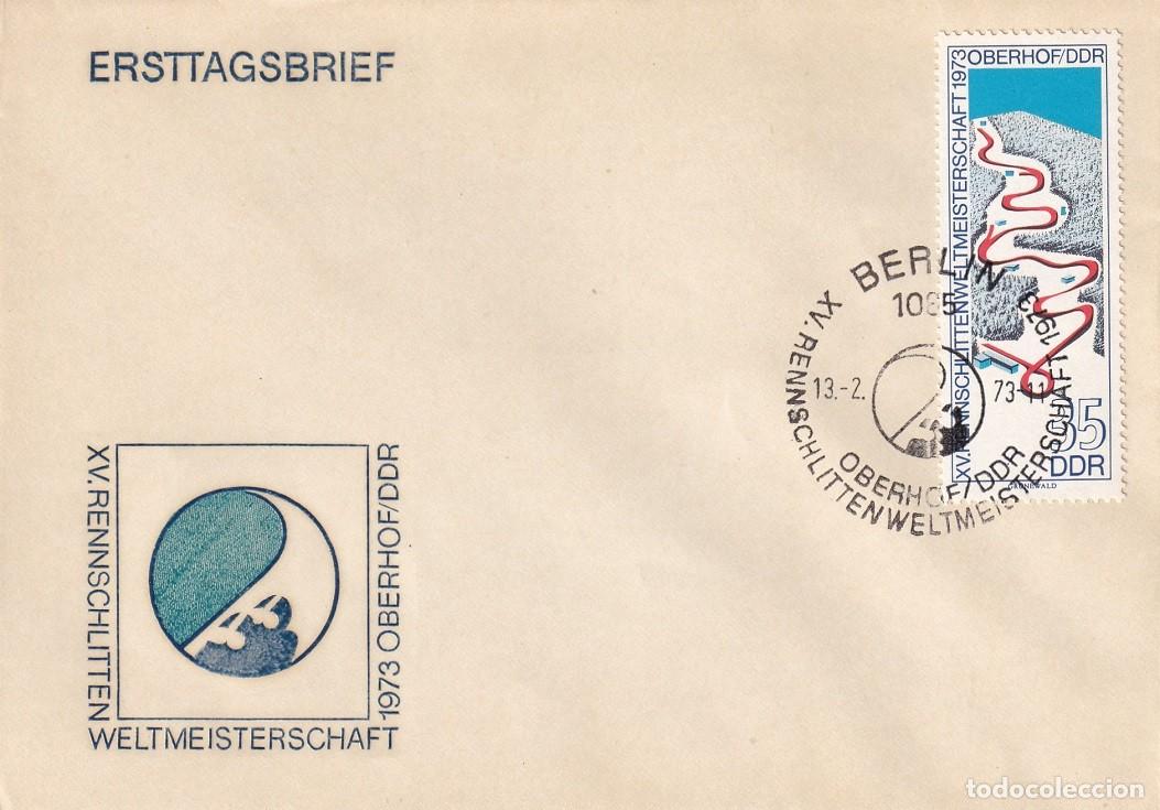 Sellos: Sobre Alemania RDA DDR 1973 FDC - XV Campeonato Mundial de Luge Oberhof - Deportes - Pista de hielo