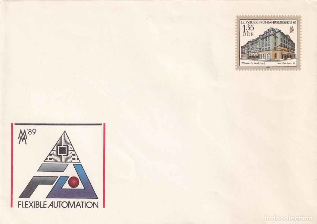 Sellos: Sobre entero postal Alemania DDR 1989 - Feria primaveral de Leipzig MM 89 - Edificio Hanelshof