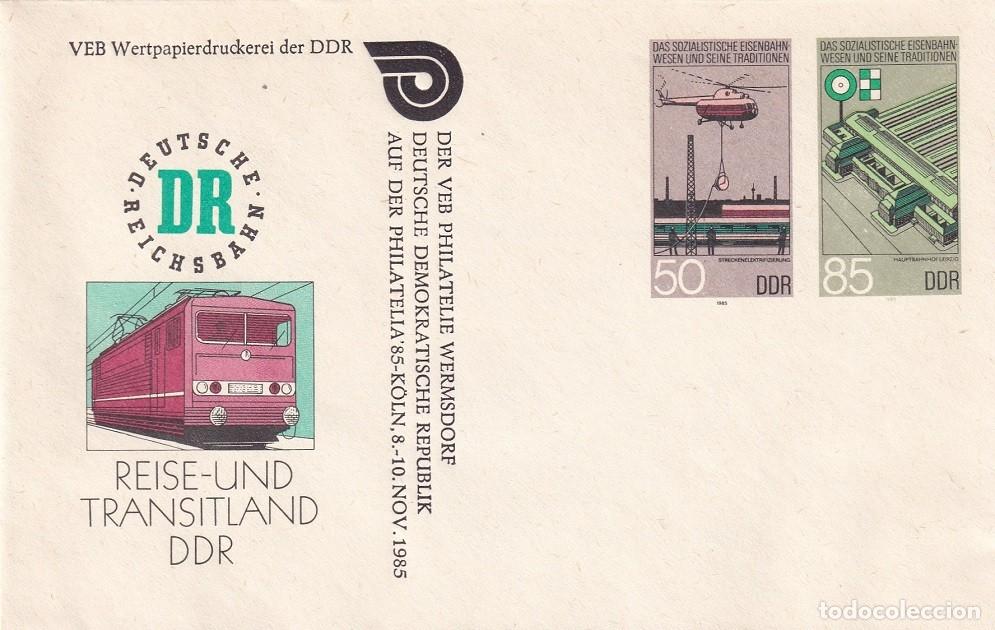 Sellos: Sobre entero postal Alemania DDR 1985 RDA - 150 Aniversario de los trenes alemanes - Reise-und Trans