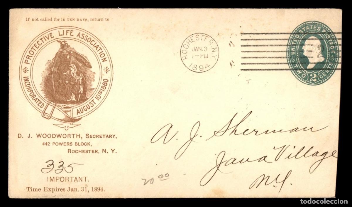 Sellos: ESTADOS UNIDOS USA ENTERO POSTAL 1894 ROCHESTER PROTECTIVE LIVE ESPADA SWORD POLICIA POLICE