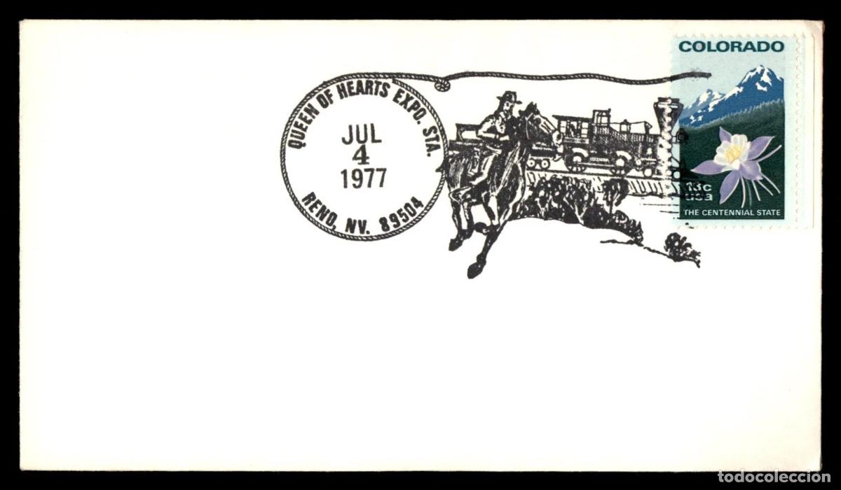 Sellos: ESTADOS UNIDOS USA RENO 1977 TRANSPORTE FERROCARRIL RAILWAY PONY EXPRESS CABALLO HORSE