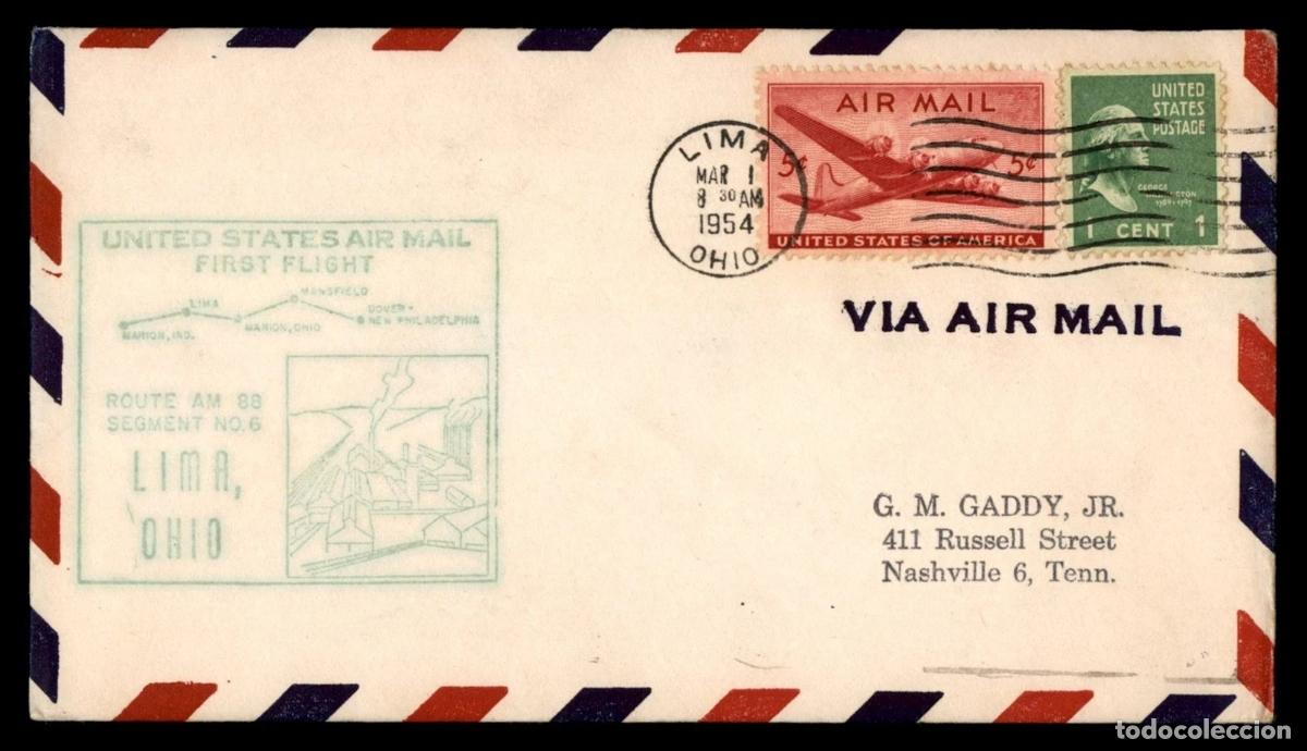 Sellos: ESTADOS UNIDOS USA LIMA OHIO 1954 PRIMER VUELO AM 88