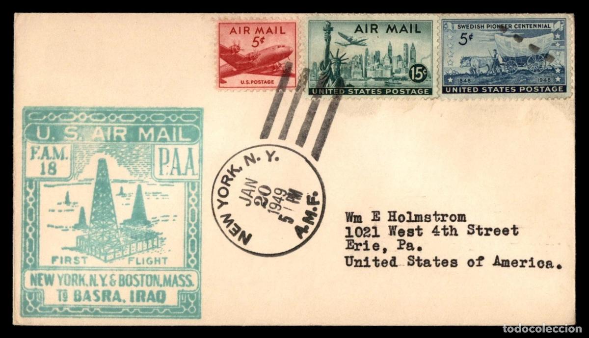 Sellos: ESTADOS UNIDOS USA PRIMER VUELO NEW YORK BASRA IRAQ 1940 PETROLEO OIL