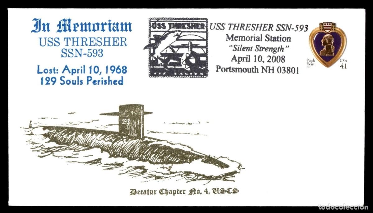Sellos: ESTADOS UNIDOS USA PORTSMOUTH USS THRESHER SSN-593 SUBMARINO NUCLEAR HUNDIDO 1968