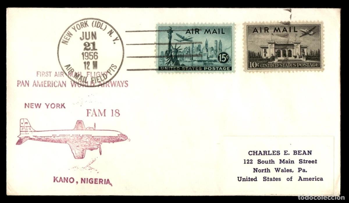 Sellos: ESTADOS UNIDOS USA PRIMER VUELO 1956 NEW YORK KANO NIGERIA PAN AM